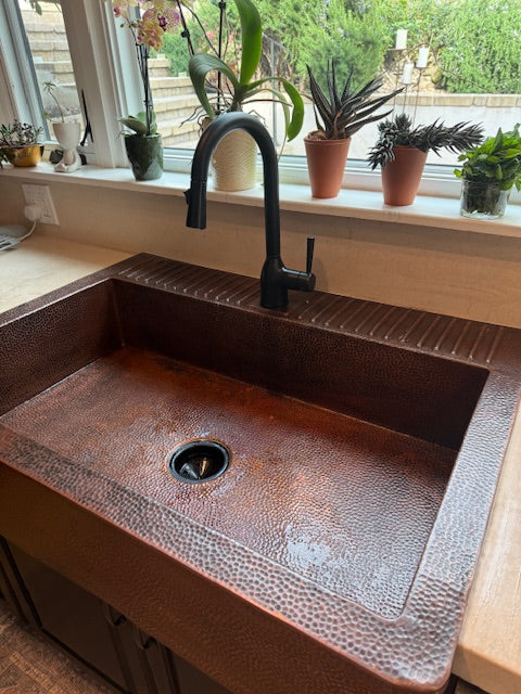 Double Farmhouse Copper Sink With Strainer | 37.5 in x 27 in x 9 in | CS-0185