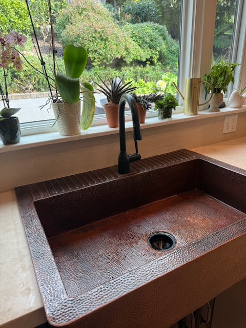 Double Farmhouse Copper Sink With Strainer | 37.5 in x 27 in x 9 in | CS-0185