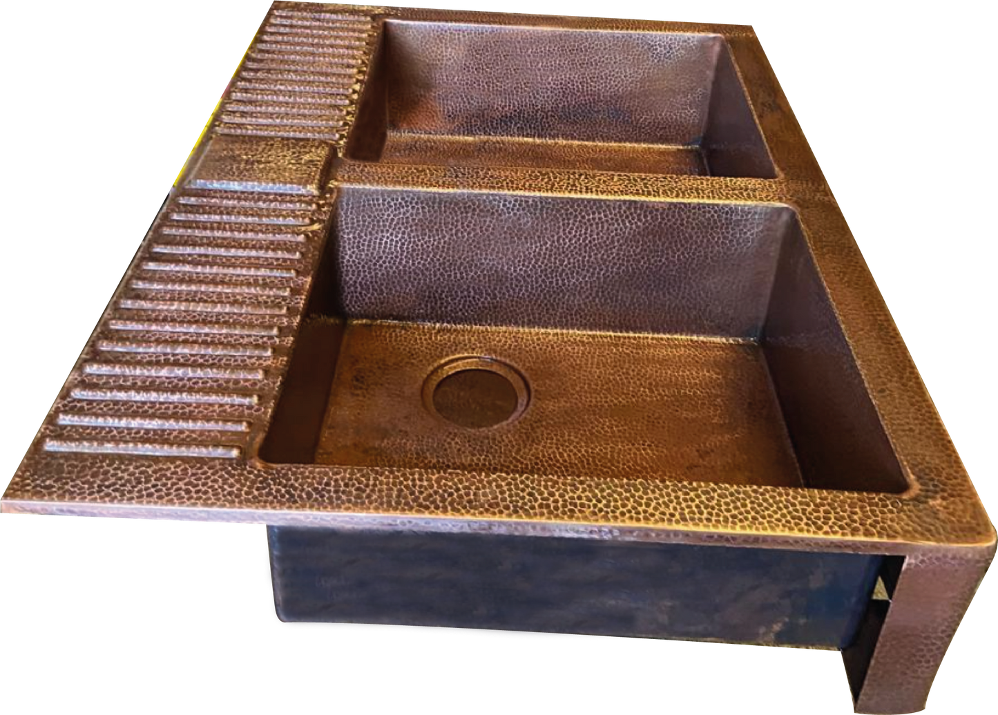 Double Farmhouse Copper Sink With Strainer | 37.5 in x 27 in x 9 in | CS-0185