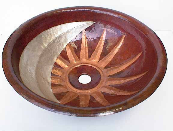 Copper Bathroom Sink w/ Sun & Moon Design