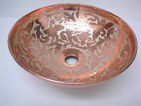 Copper Bathroom Sink w/ Floral Design