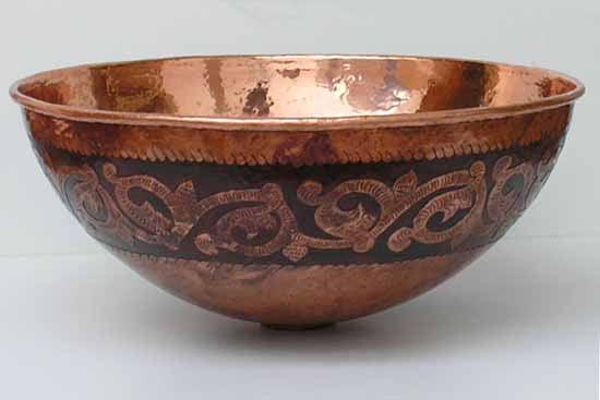 Vessel Copper Bathroom sink Vine Engraving CS0121