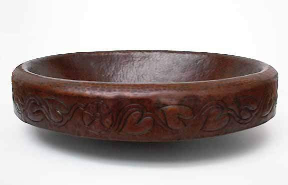 Oval Above Counter Copper Sink w/ Floral Design