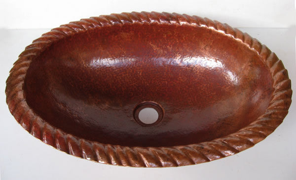 Oval Copper Bathroom Sink w/ Rope Design