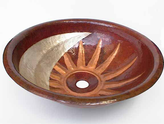 Copper Bathroom Sink w/ Sun & Moon Design