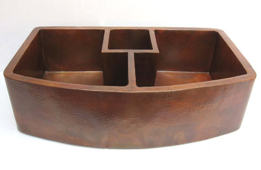 Triple Farmhouse Kitchen sink with round apron.