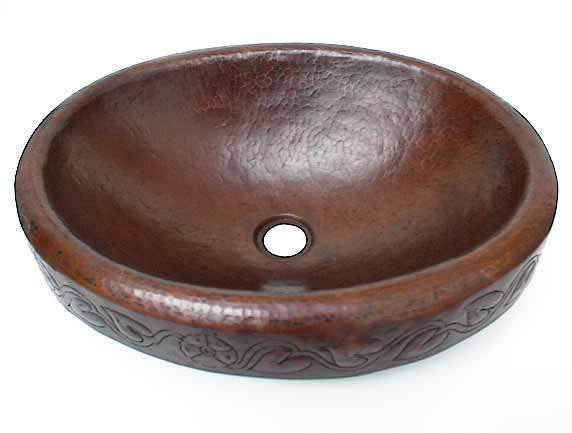 Oval Above Counter Copper Sink w/ Floral Design