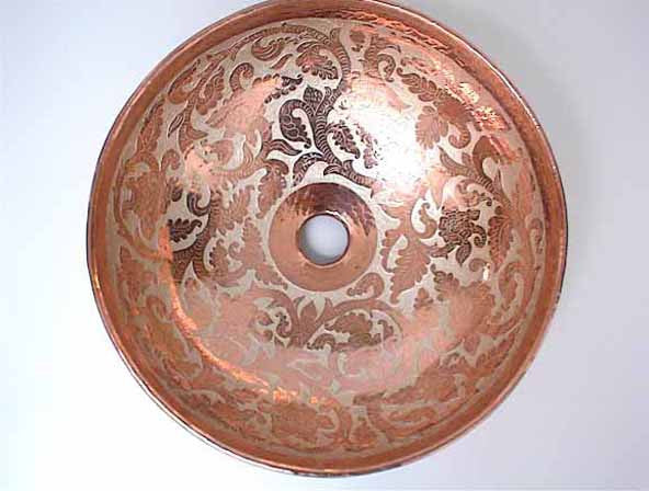 Copper Bathroom Sink w/ Floral Design