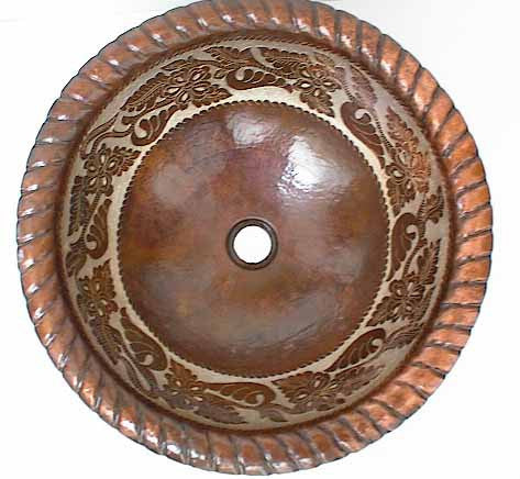 Copper Bathroom Sink w/ Floral Design