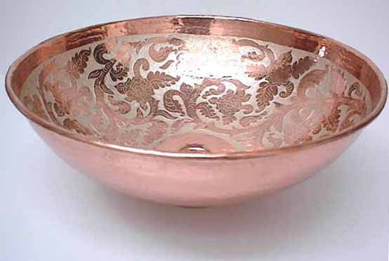 Copper Bathroom Sink w/ Floral Design