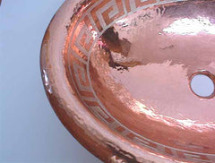 Oval Copper Bathroom Sinks in Silver Aztec Design