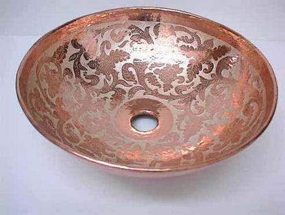 Copper Bathroom Sink w/ Floral Design