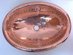 Oval Copper Bathroom Sinks in Silver Aztec Design