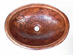 Oval Copper Bathroom Sink w/ Flowers
