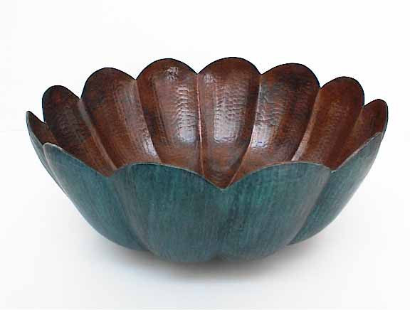 Tulip Design Copper Bathroom Sinks w/ Dark Green Patina
