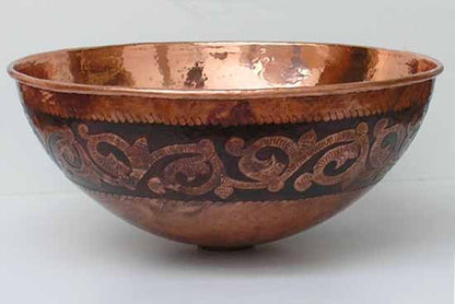 Vessel Copper Bathroom sink Vine Engraving CS0121
