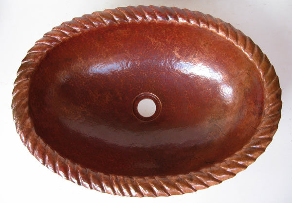 Oval Copper Bathroom Sink w/ Rope Design
