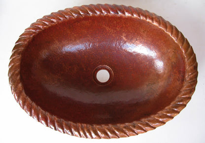 Oval Copper Bathroom Sink w/ Rope Design