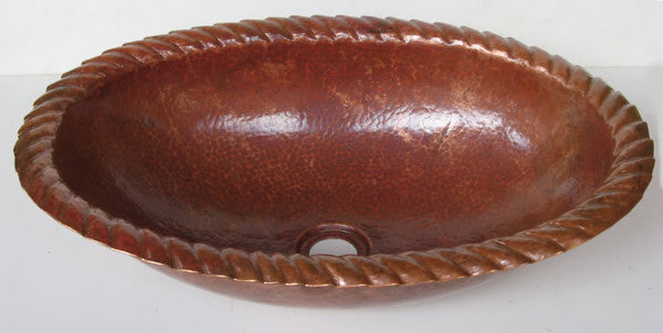 Oval Copper Bathroom Sink w/ Rope Design