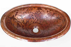 Oval Copper Bathroom Sink w/ Flowers