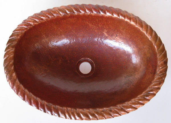 Oval Copper Bathroom Sink w/ Rope Design