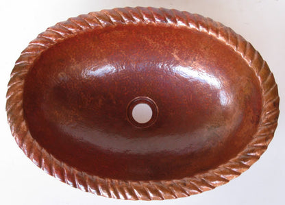 Oval Copper Bathroom Sink w/ Rope Design