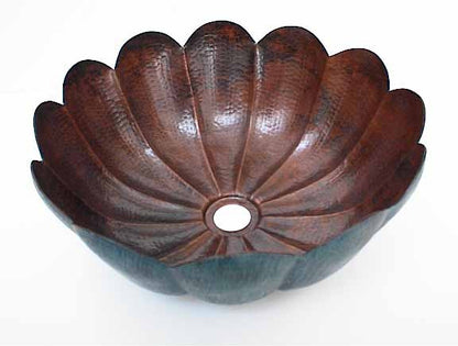 Tulip Design Copper Bathroom Sinks w/ Dark Green Patina