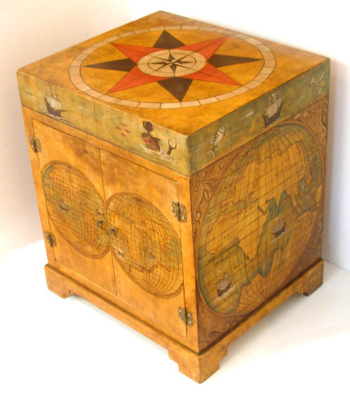 Old world map painted chest vanity Model CM-0001