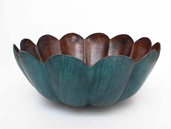 Tulip Design Copper Bathroom Sinks w/ Dark Green Patina