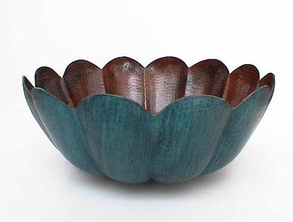 Tulip Design Copper Bathroom Sinks w/ Dark Green Patina