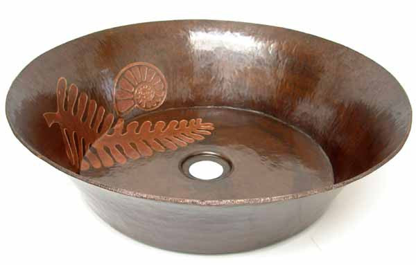 Vessel sink with Fossil theme engraving CS-0129