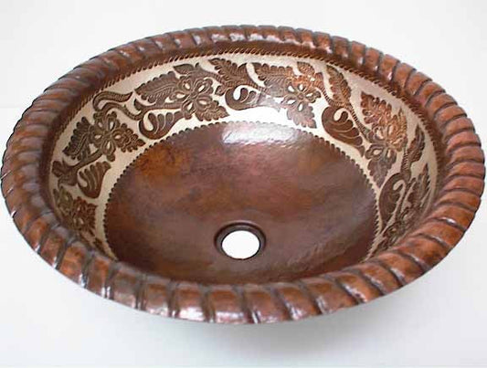 Copper Bathroom Sink w/ Floral Design