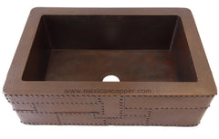 Copper Farmhouse sink with rivets CS-0180